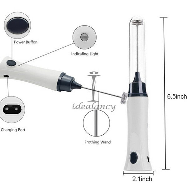 Rechargeable Electric Coffee Frother & Milk Beater – Handheld Foam Maker with Stainless Steel Whisk, USB Charging, and Powerful Motor