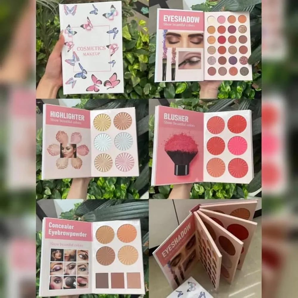 All In One Professional Makeup Palette Book – Complete 4 In 1 Beauty Kit With Highlighters, Contour, Eyeshadow, Blush, And Eyebrow Powders