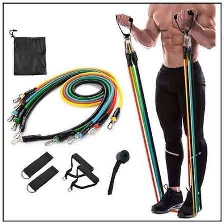 Resistance Bands Set | 11pcs Latex Pull Rope | With Door Anchor, Handles & Ankle Straps | Home & Gym Workout