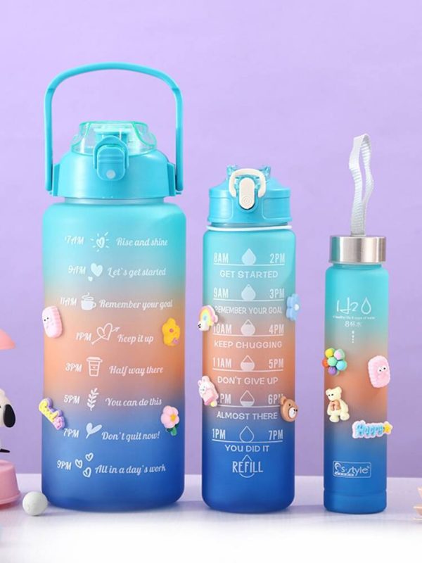 3 Pack Water Bottles With 2L Large Bottle 700Mlportable Bottle And 300Ml Mini Bottle Motivational Random Color 2391037