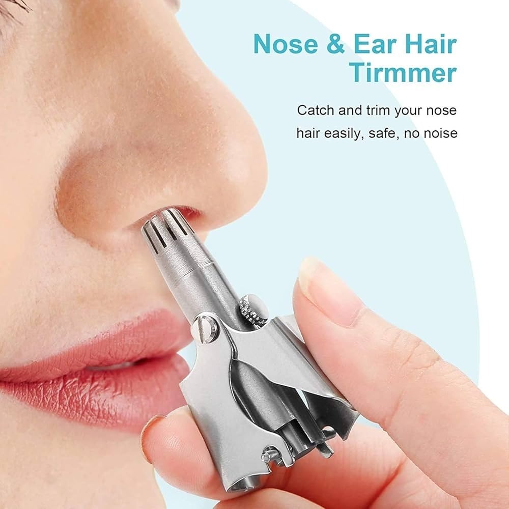 Manual Stainless Steel Nose & Ear Hair Trimmer - Painless, Battery-Free Precision Personal Grooming Tool with Cleaning Brush (Without Box)