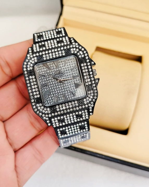 Ladies Stylish Stone Watch – Elegant Wristwatch with Sparkling Stones, Fashion Accessory for Daily Wear & Occasions - Silver