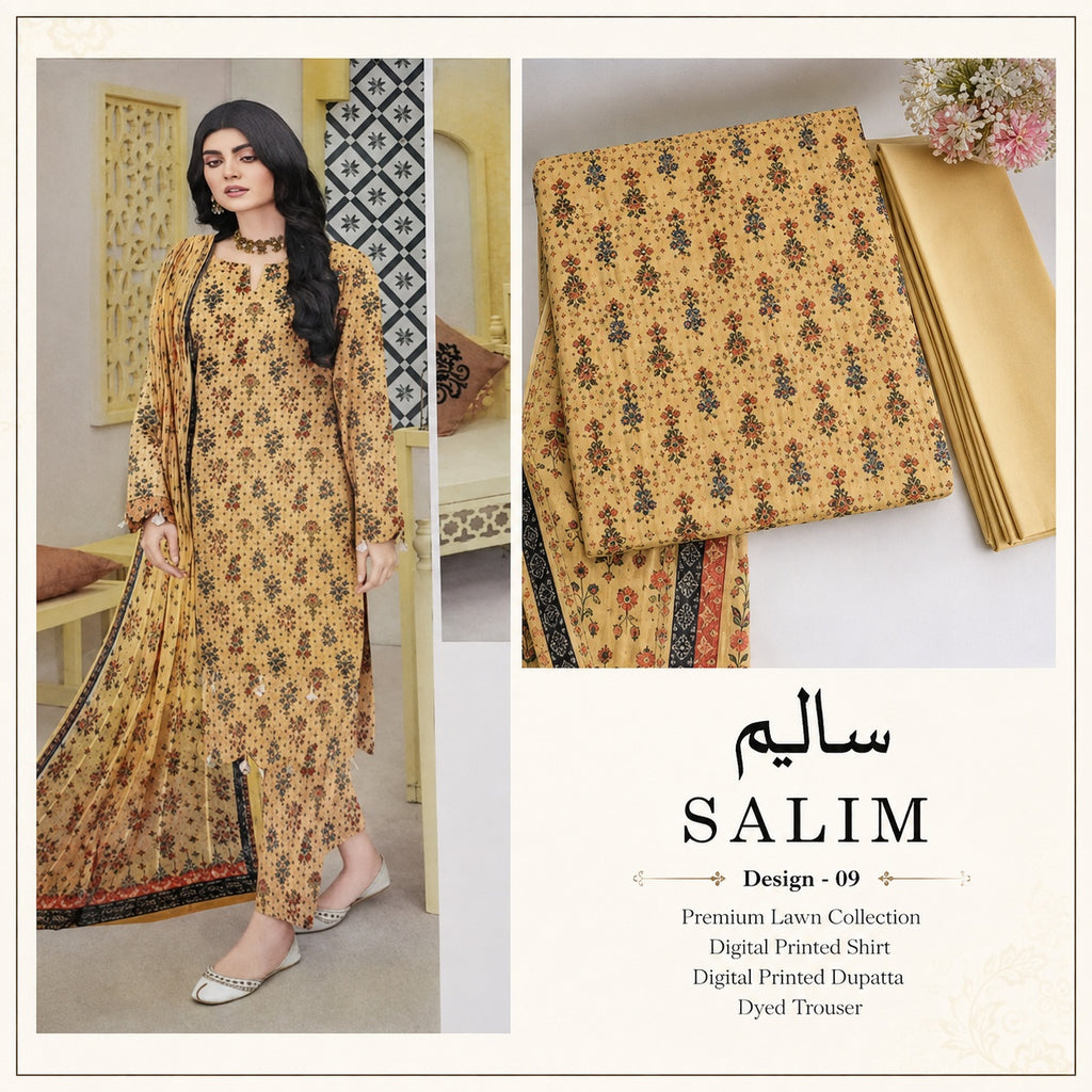Salim Design 09 – Premium Lawn 3-Piece Printed Suit