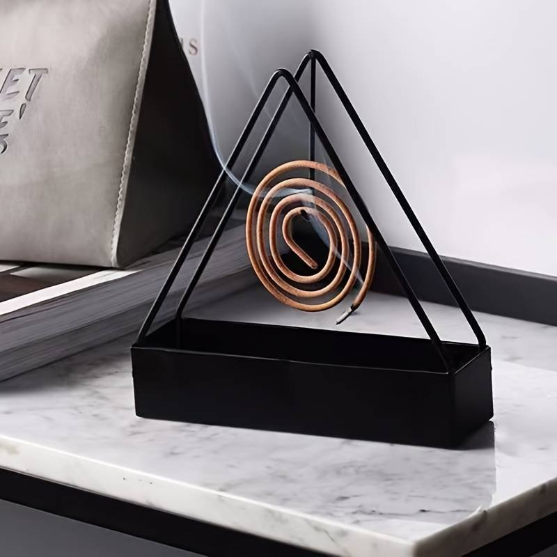 1 Pcs Simple Triangle Shaped Iron Mosquito Coil Holder Creative Hanging Or Standing Incense Burner Only Black