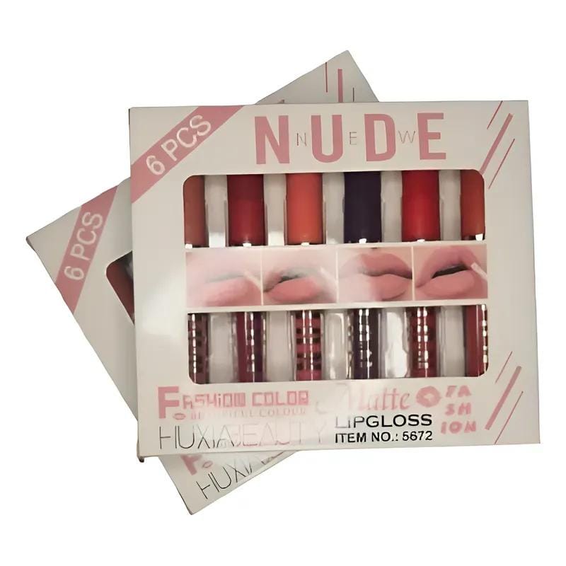 6 Pcs Nude & Red Matte Lip Gloss Set | High Pigmented Long Lasting Liquid Lipstick Collection