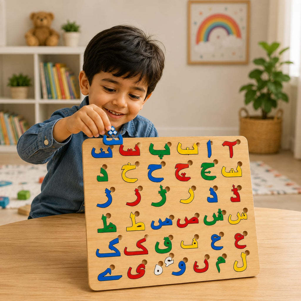 Urdu Haroof-e-Tahaji Puzzle Board Game - Educational Wooden Learning Toy Crafted From MDF Wood For Children And Urdu Literacy Skills