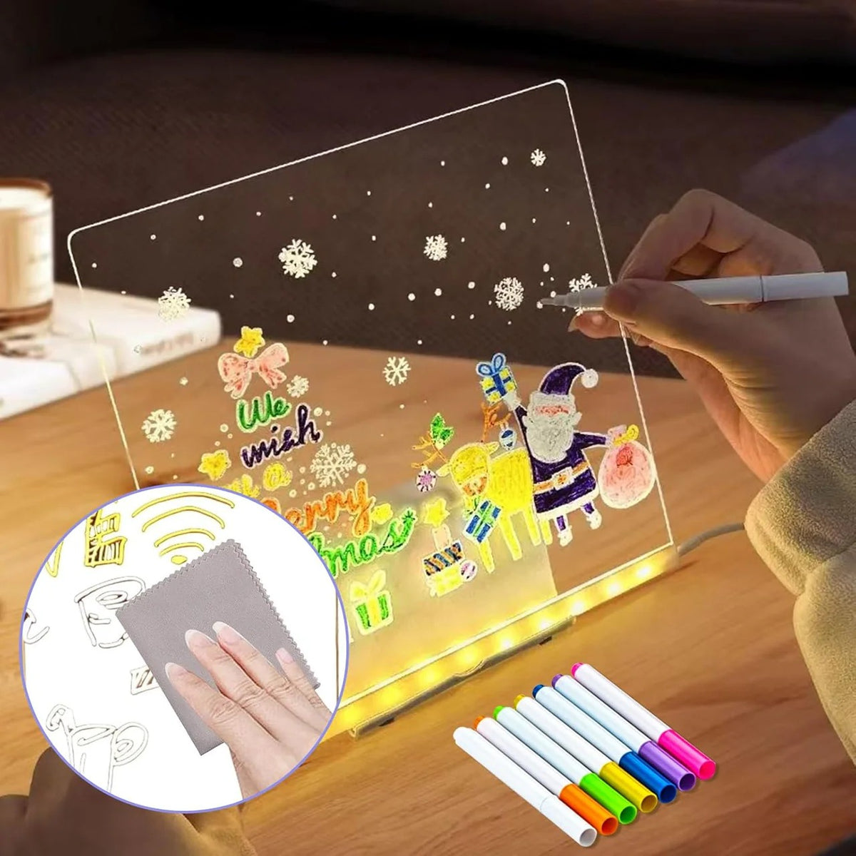 LED Light-up Acrylic Message/Erase Board with Markers size 15x15