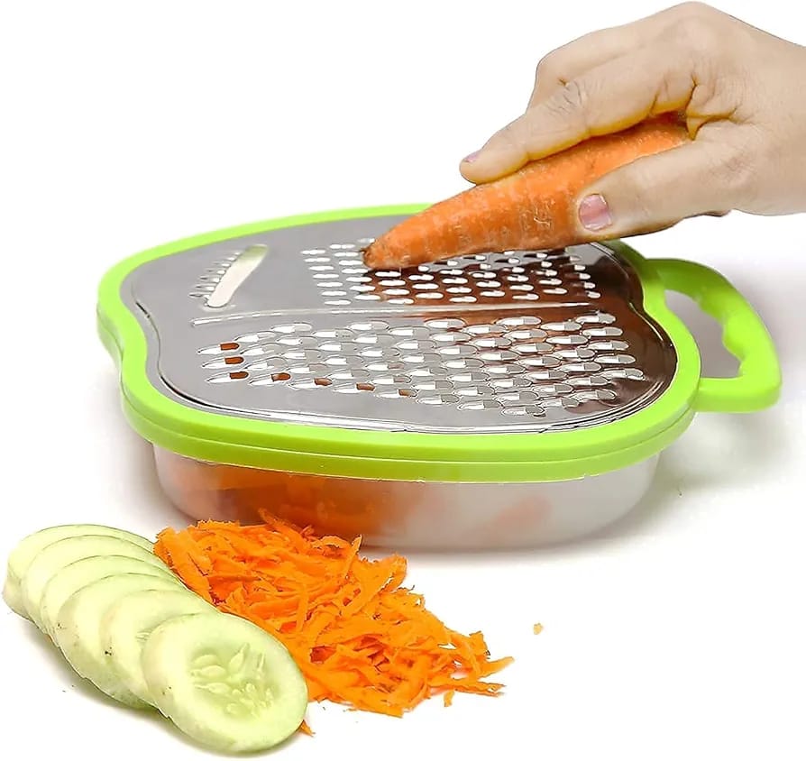 3-in-1 Cheese Grater with Storage Container, 3 Blades, Non-Stick Coating, Fruit & Vegetable Slicer Peeler-1Pc