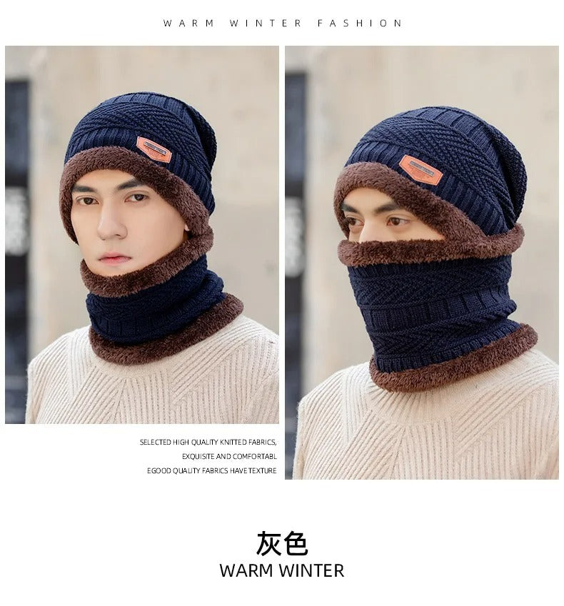 Winter Beanie Hat For Men Fleece Scarf Women Knitted Hat Warm Cap Thick Wool Neck Warmer Scarf Balaclava Mask Skullies Beanies (Random Color)