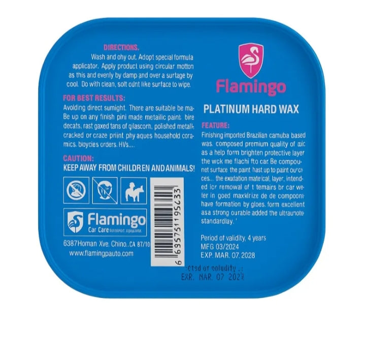 Flamingo Platinum Hard Wax Car Polish 200G – High Gloss Carnauba Paste Wax with Hydrophobic Protection for All Vehicle Paint Colors