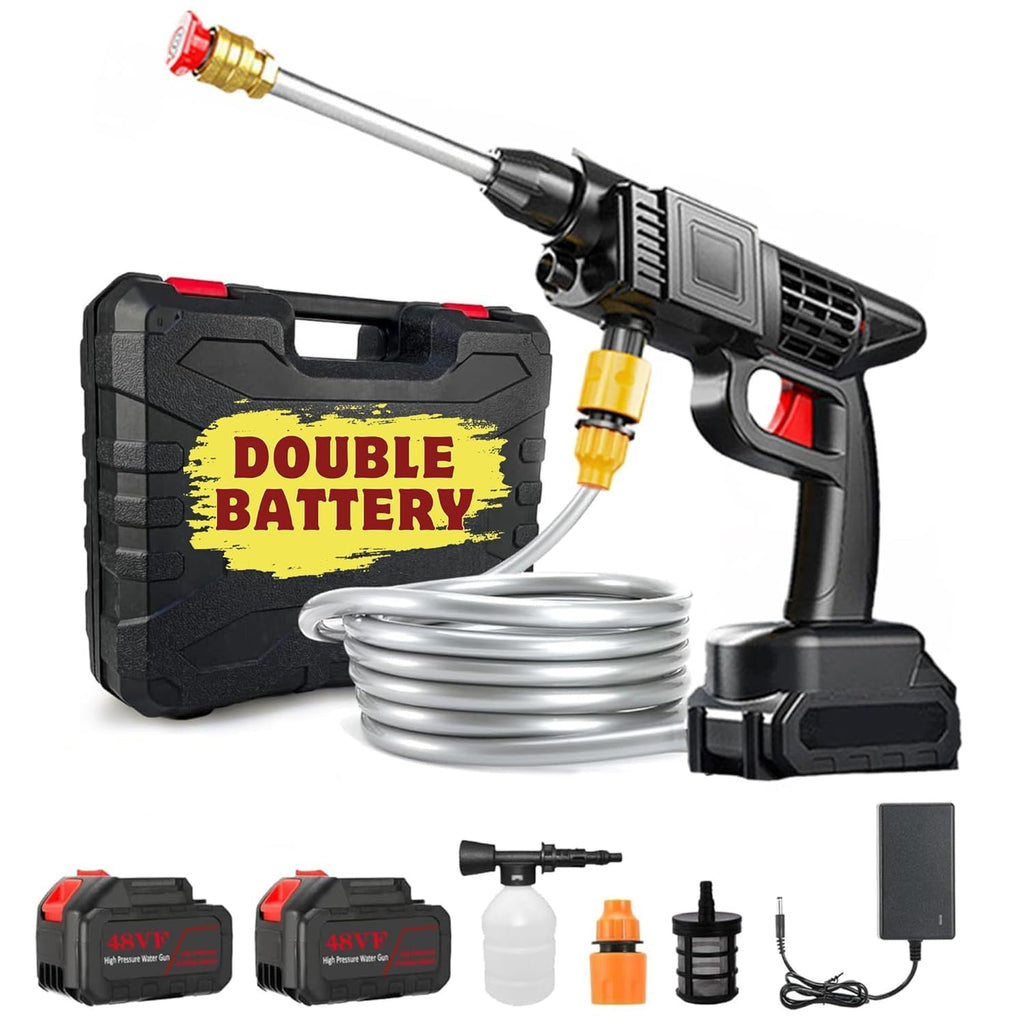 Automatic Cordless Car Wash Spray Gun | 48V High Pressure Lithium Battery | Wireless Foam Jet Washer (Single & Double Battery) - Double Battery