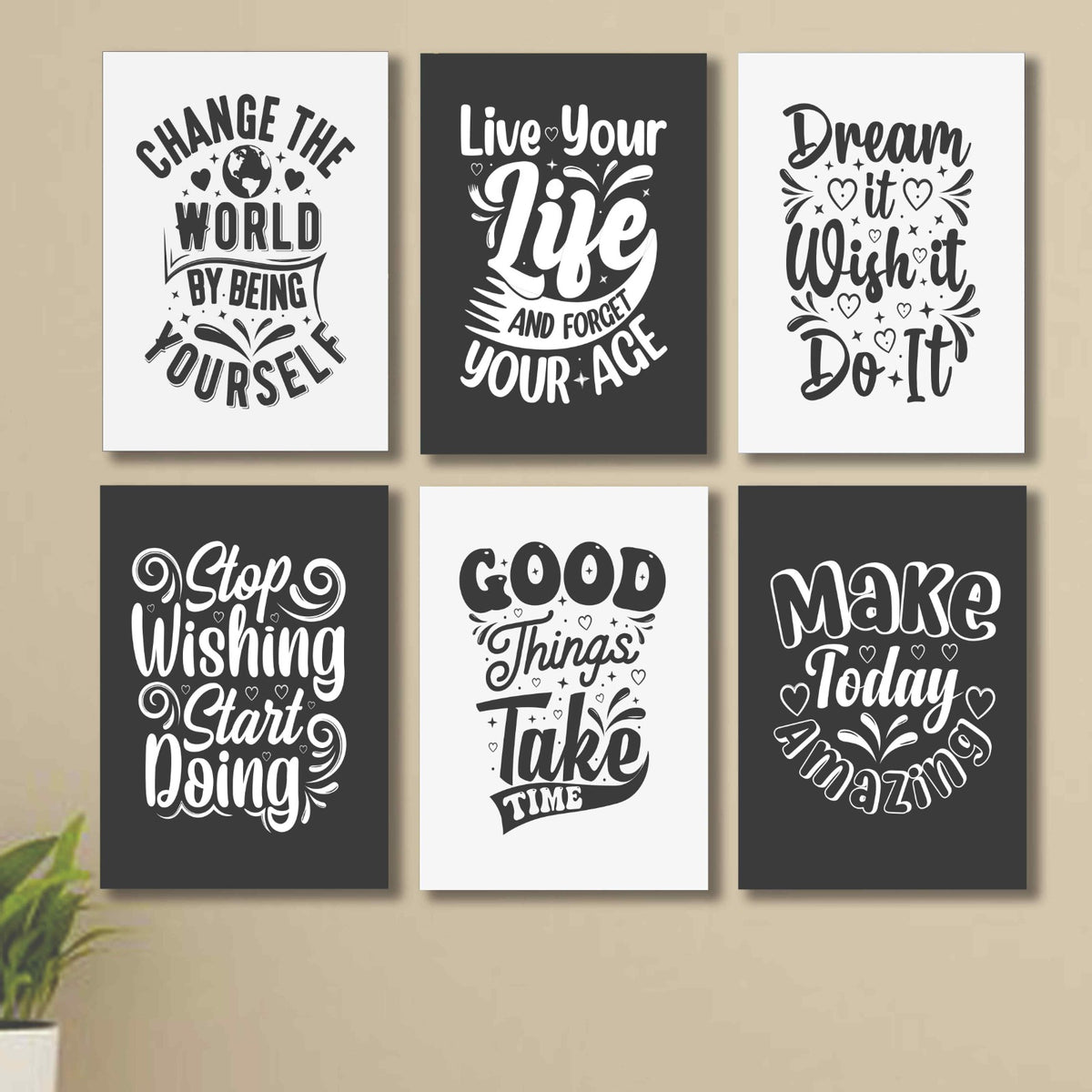 6 PC Motivational Quote Wall Decor Cardboard Phototiles Durable Stylish Elegant Home And Office Art - 8*11