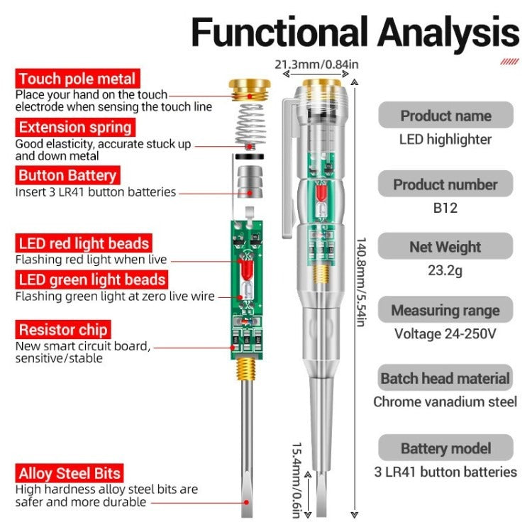 Intelligent LED Photometer Test Pen Voltage Detector Voltmeter 24-250V Electric Circuit Tester Screwdriver Indicator Tool For Safe Electrical Inspection