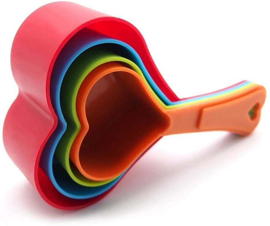 Heart Shaped Measuring Cups Multicolor | 4-Piece/Set Kitchen Measuring Cups for Baking & Cooking | Cute Heart Design, Food-Grade, Easy to Clean