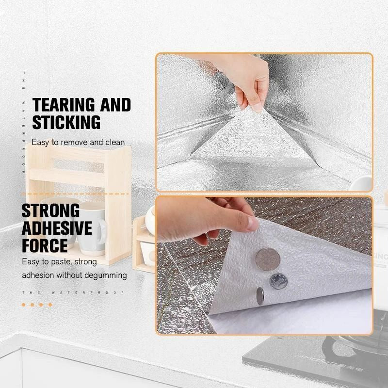 Silver Foil Kitchen Waterproof & Oil Proof Sticker | Aluminum Foil Self-Adhesive Sheet for Stove, Cabinets & Walls – Heat Resistant Wallpaper (60×200cm)