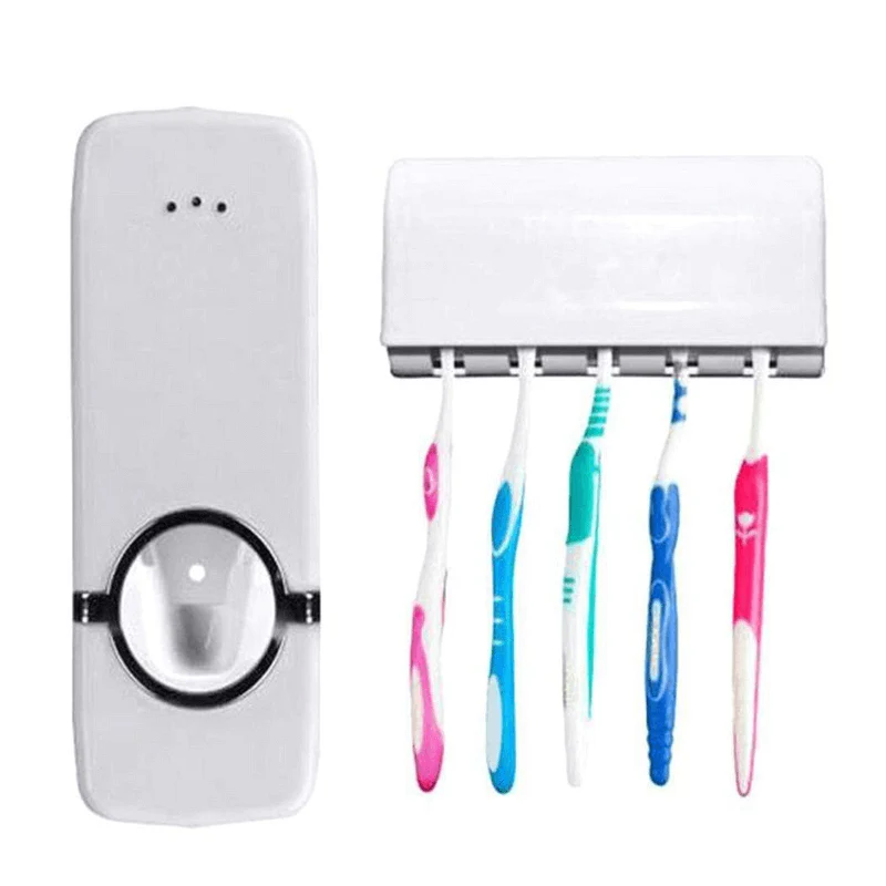 Automatic Toothpaste Dispenser With Toothbrush Holder Easy Use Bathroom Accessory