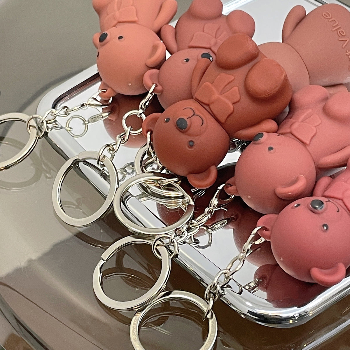 6 Piece Cute Bear Keychain Liquid Lipstick Set Mist Matte Velvet Finish Moisturizing Lip Stain Waterproof Long Lasting Lip Gloss 6 Colors
