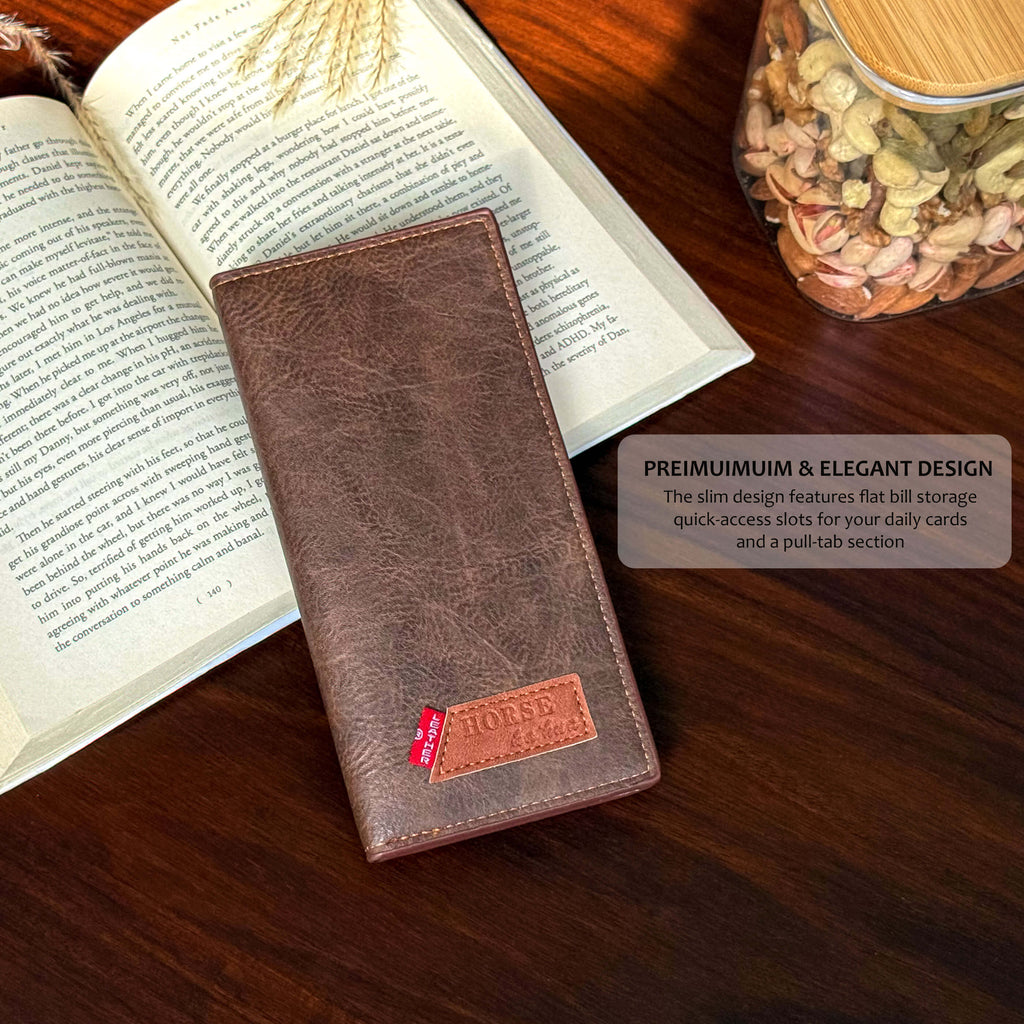 Rustic Finish Long Wallet with Vintage Texture Design | 12 Card Slots 2 Cash Compartments Zipper Pocket ID Window | Lightweight Elegant Everyday Use