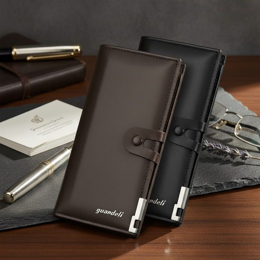 Premium Men's Long Wallet with Mobile Pocket | 10 Card Slots | Cash Pocket | Button Closure | - Black