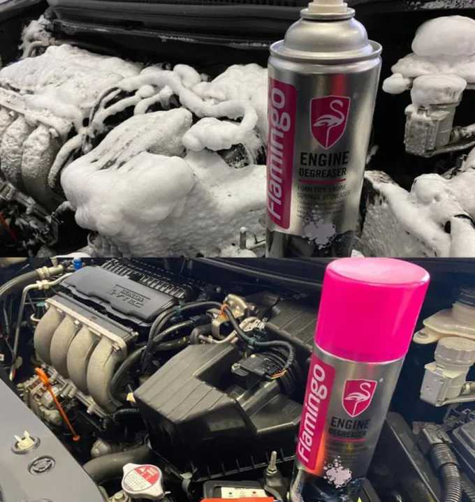 Flamingo Engine Degreaser Foam Spray 650ML – Heavy Duty Engine Cleaner for Cars & Motorcycles | Removes Oil, Grease & Dirt | Safe for Metal, Rubber & Plastic
