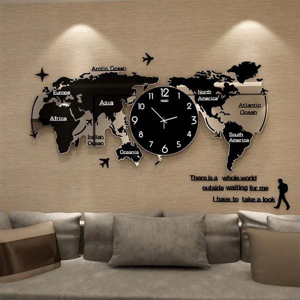 3D Digital World Map Wall Clock 24X24 Inches