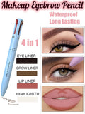 4 In 1 Waterproof Makeup Pen Eyebrow Pencil Long Lasting Easy Lip Color Liner Highlight Lying Silkworm Eyeliner Pen Makeup Tools Random Color 3