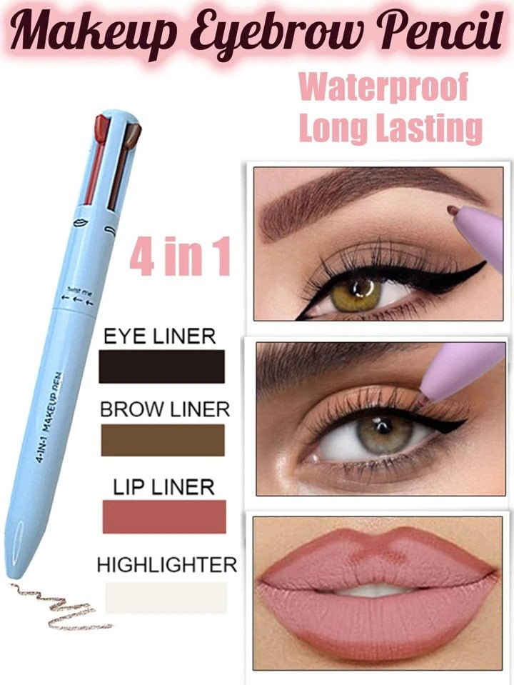 4 In 1 Waterproof Makeup Pen Eyebrow Pencil Long Lasting Easy Lip Color Liner Highlight Lying Silkworm Eyeliner Pen Makeup Tools Random Color 3