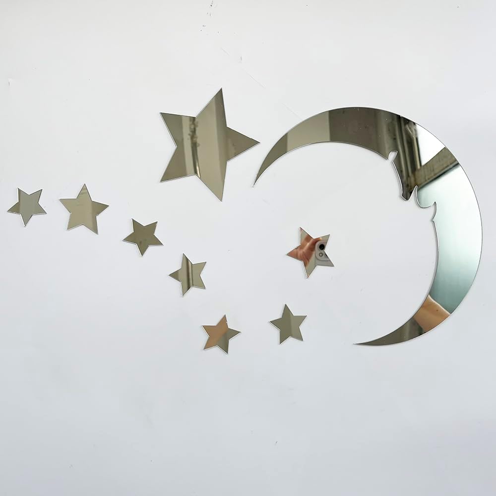 15 Stars And 1 Moon Silver Acrylic Wall Stickers Stickers Decals For Kids Girls Bedroom Bathroom Playroom