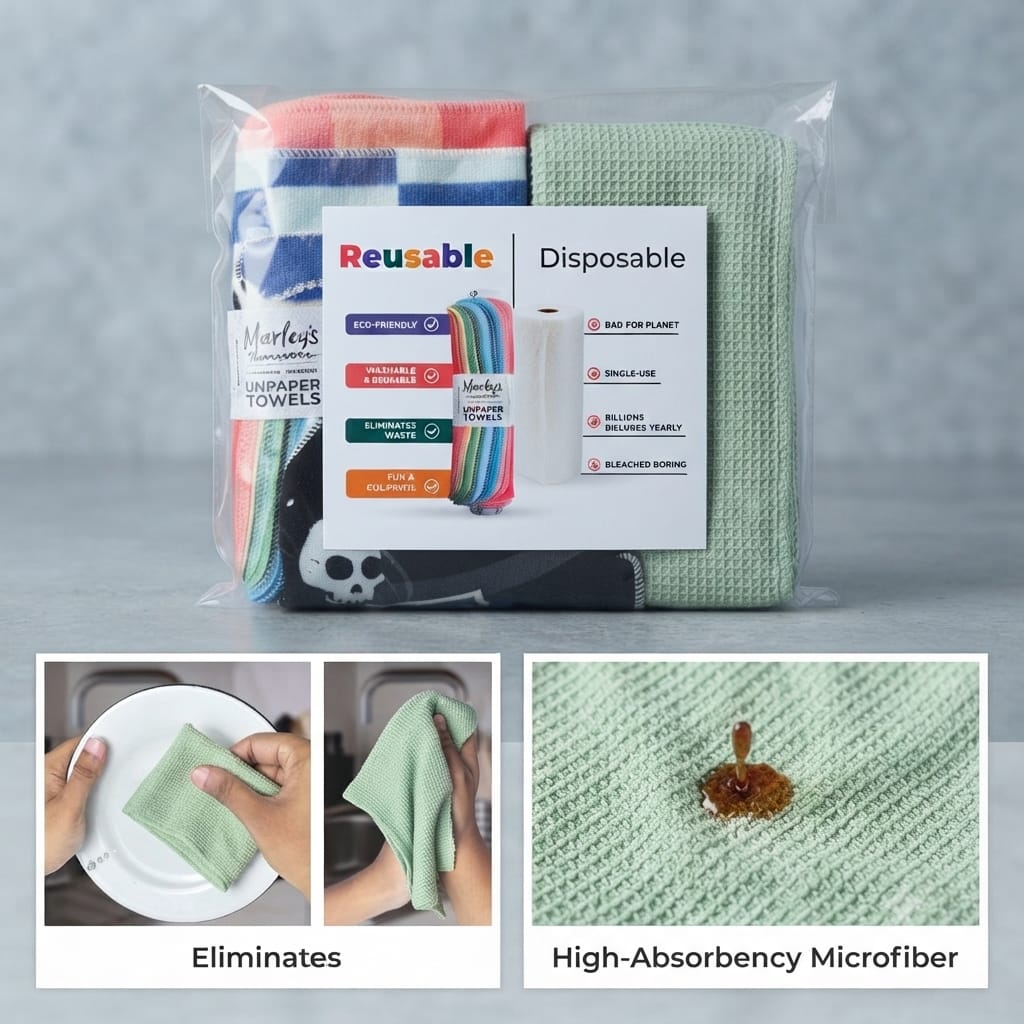 Pack of 6 - Kitchen Reusable UNpaper Towels - Household Cleaning Product Designed For Sustainable Kitchen Maintenance And Daily Cleanup Routine
