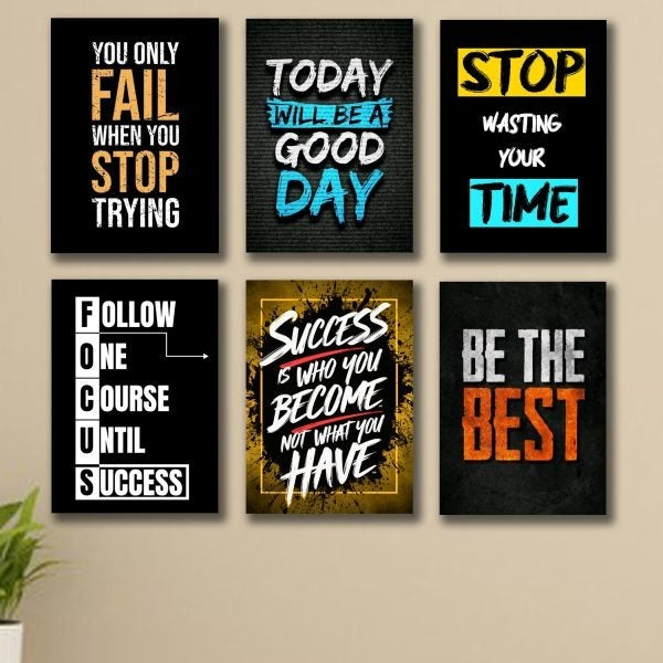 Set of 6 Motivational Wall Art Wooden Phototile Frames for Wall Decor