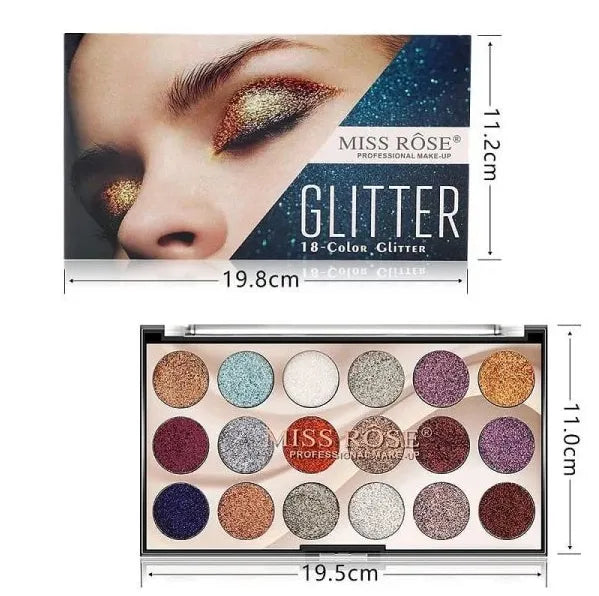 Miss Rose 18 Colors Sequins Glitter Powder High Gloss Pearly Eye Shadow Palette