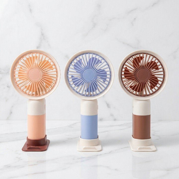 Mini Cute Rechargeable Handheld Fan with Integrated Mobile Stand Base – Premium Single-Speed Portable Desktop Fan
