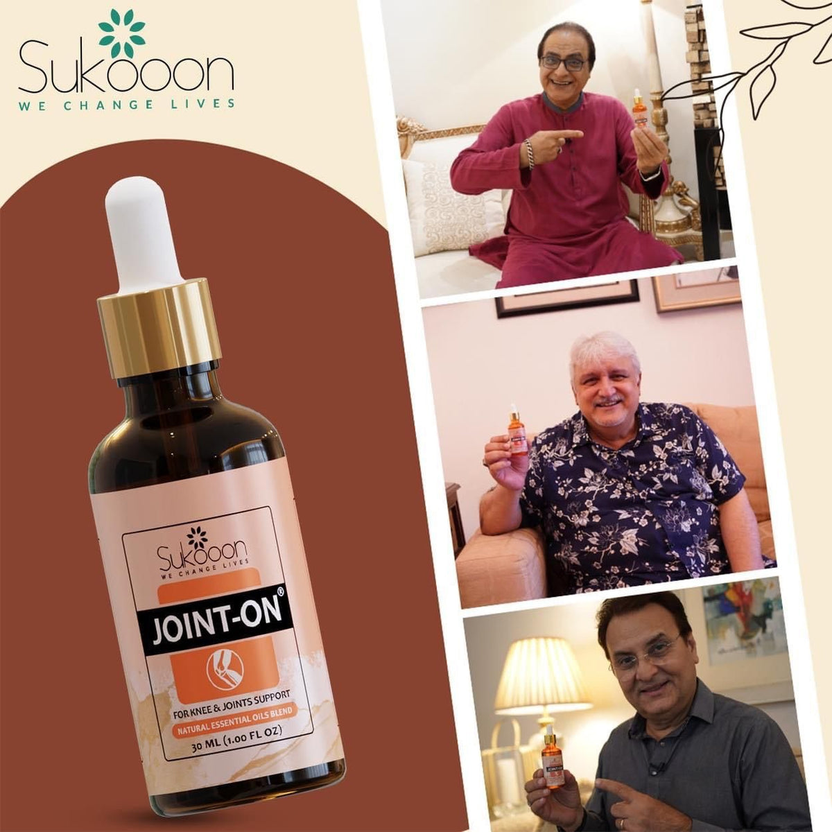 Sukoon Joint On Essential Oil Blend 30ML – Natural Pain Relief for Joints, Back, Knee, Arthritis, Strains & Sprains