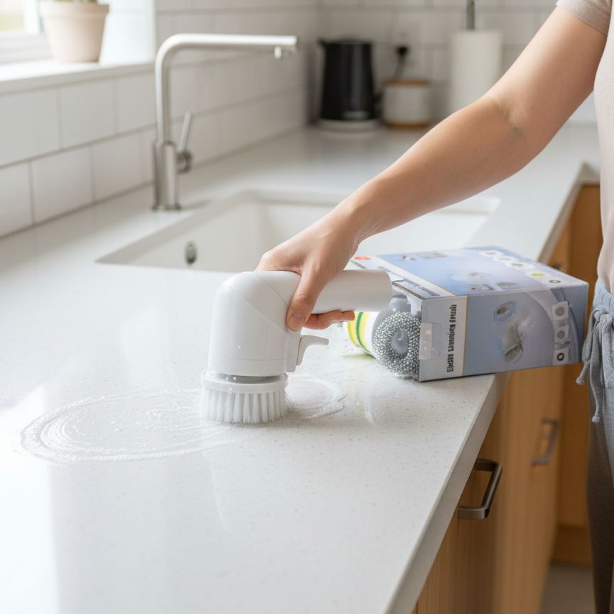 Electric Cleaning Brush With Multiple Attachments For Efficient Home Cleaning – 360° Rotating Scrubber With Sponge, Brush, And Steel Wool Heads