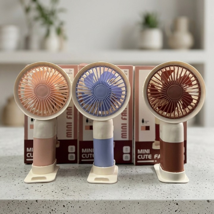 Mini Cute Rechargeable Handheld Fan with Integrated Mobile Stand Base – Premium Single-Speed Portable Desktop Fan