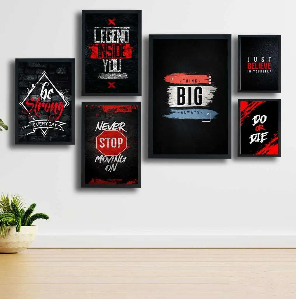 Motivational Wooden Wall Art Frame Set 6 Pcs Inspirational Quotes Be Strong Think Big Never Stop Do Or Die Premium Quality Wooden Frames For Home Office
