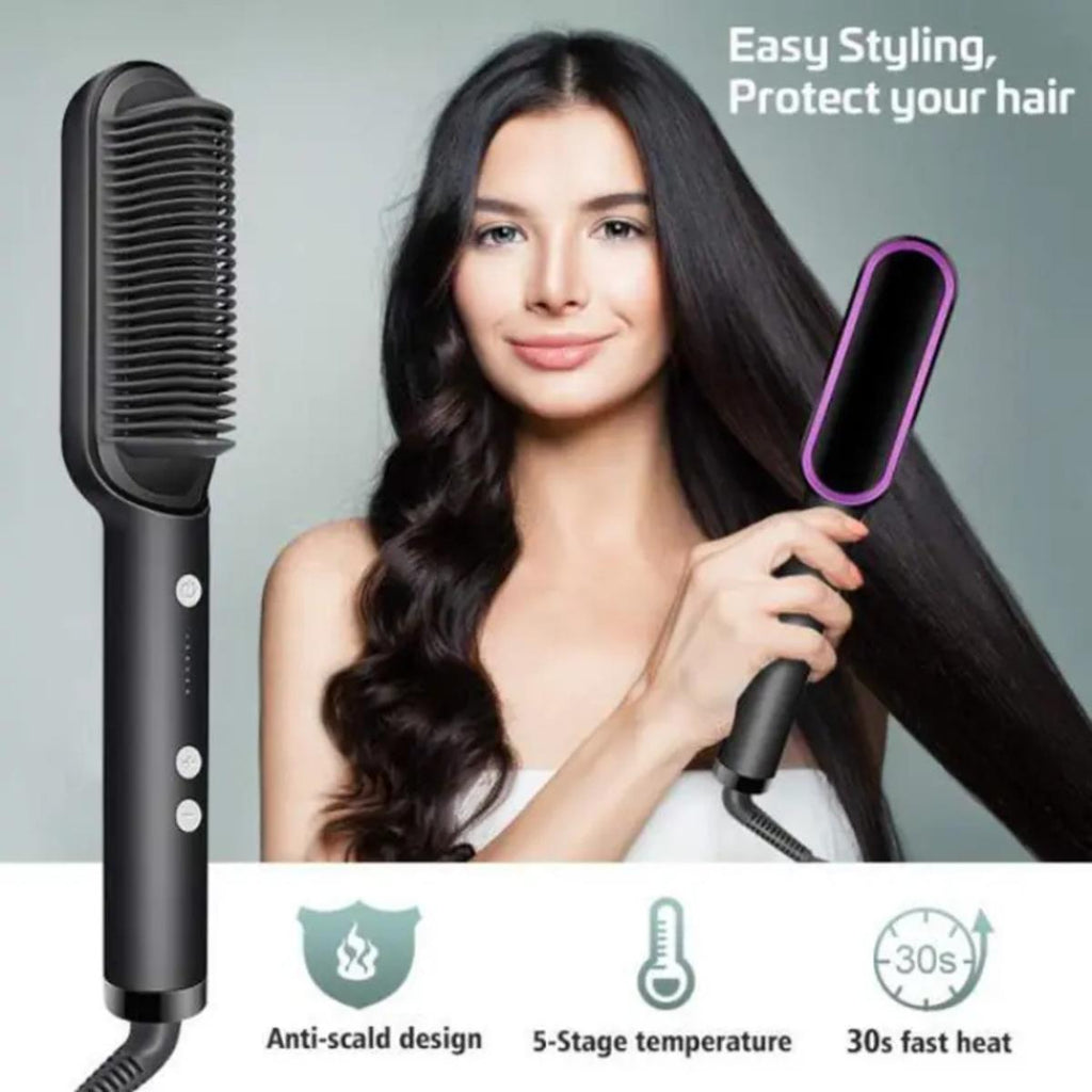 909 Hair Straightener Brush | 6 Heating Modes Electric Hair Straightener Comb (Random Color)