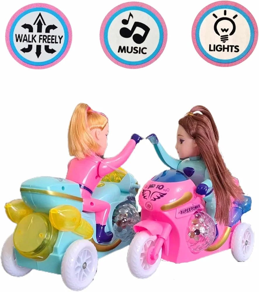 Princess Motorbike Toy With Lights Music And Dolls Pretend Playset Bump N Go Vehicle For Girls Kids Age 3 Plus (Random Color)