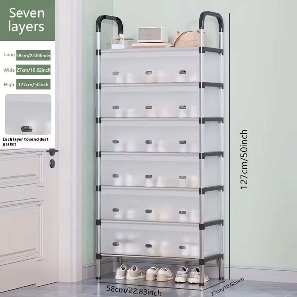 Modern Multi‑Layer Shoe Storage Rack | Dustproof Cover & Handles | Space‑Saving Organizer - 5 layer