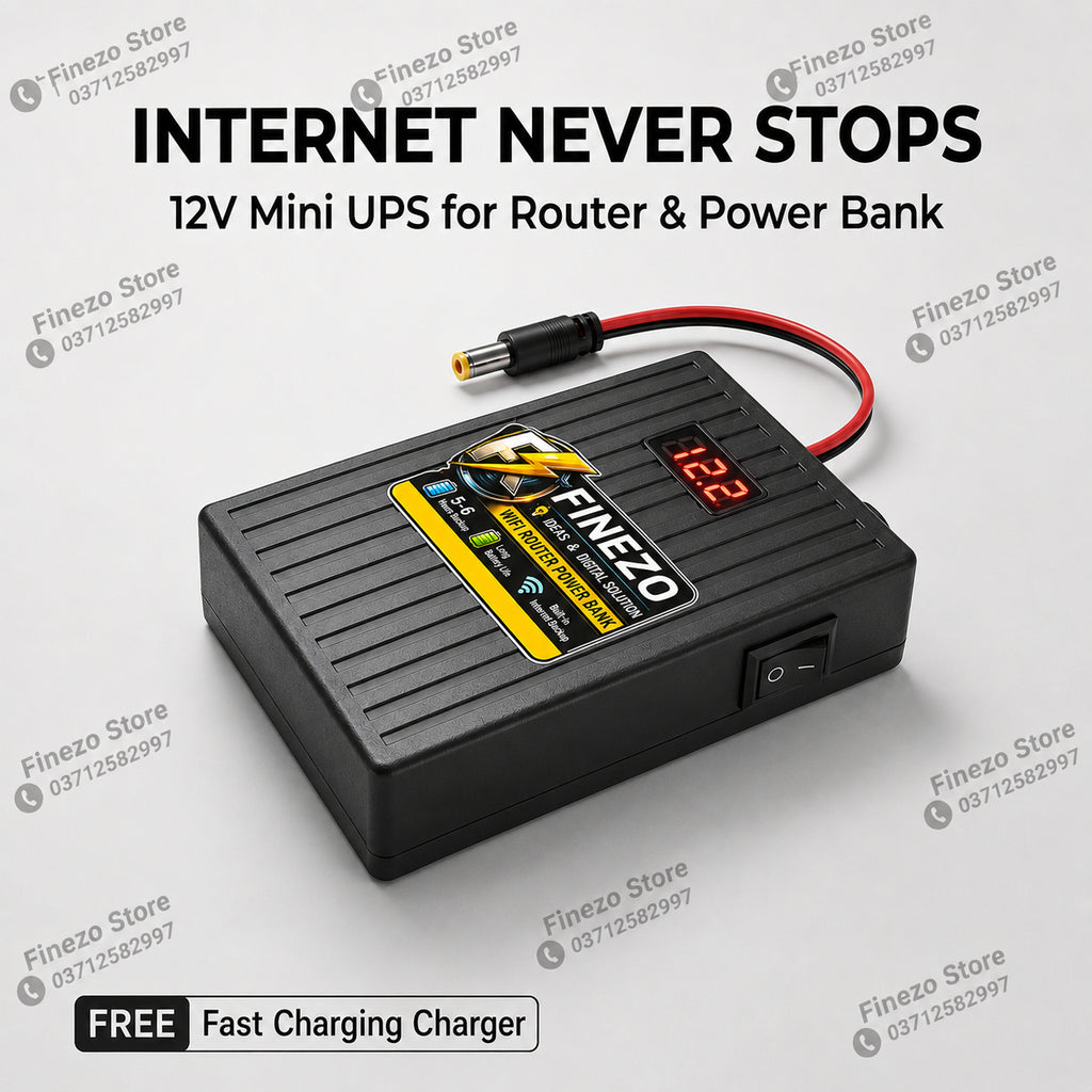 Finezo WiFi Router Power Bank 12V – Router UPS with LED Digital Voltage Display, 5-6 Hours Backup, Portable WiFi Power Backup