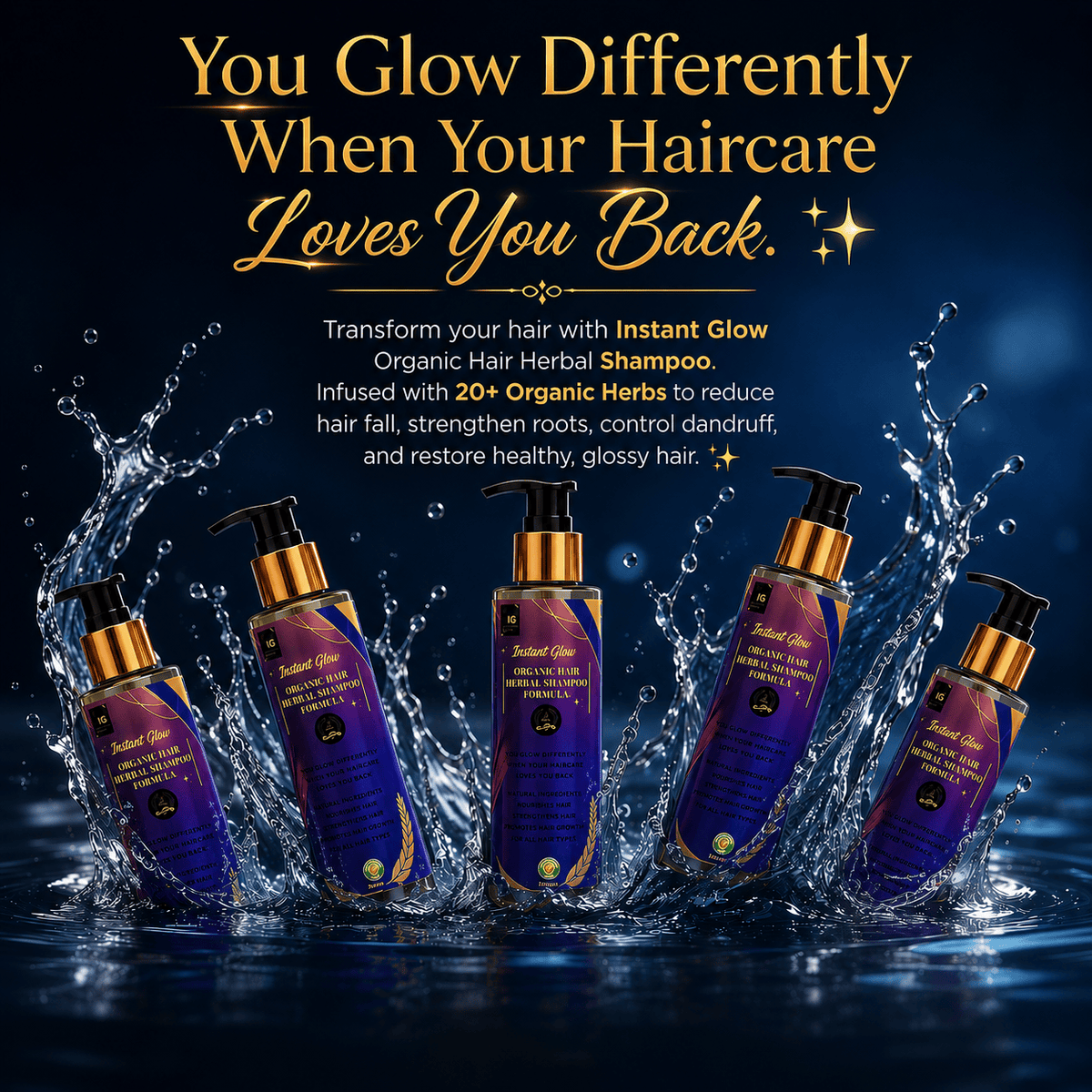 Instant Glow Herbal Shampoo 20+ Formula 150ml | Organic Herbal Hair Shampoo for Hair Growth & Hair Fall Control | Dandruff & Frizz Control | Scalp Nourishing Shampoo