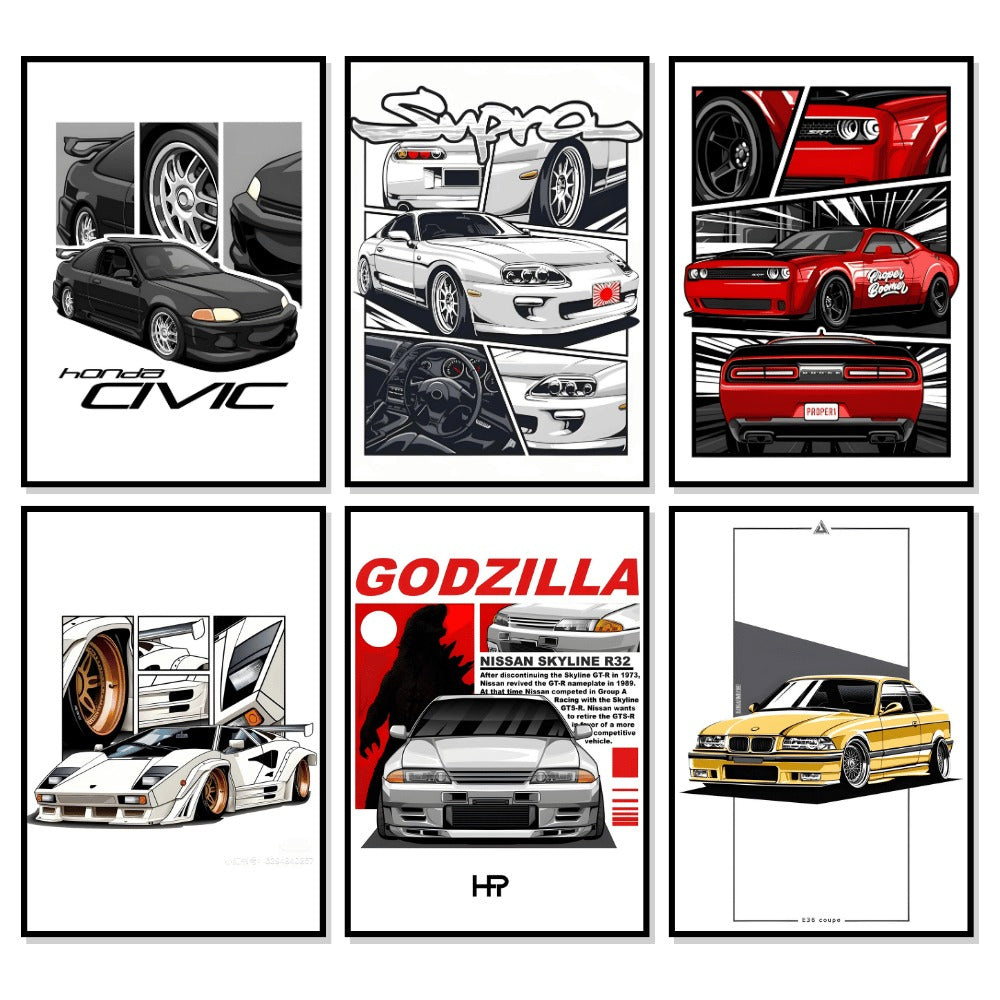 Racing Cars JDM Honda Civic Lamborgini Supra wall posters wall decorations for any room
