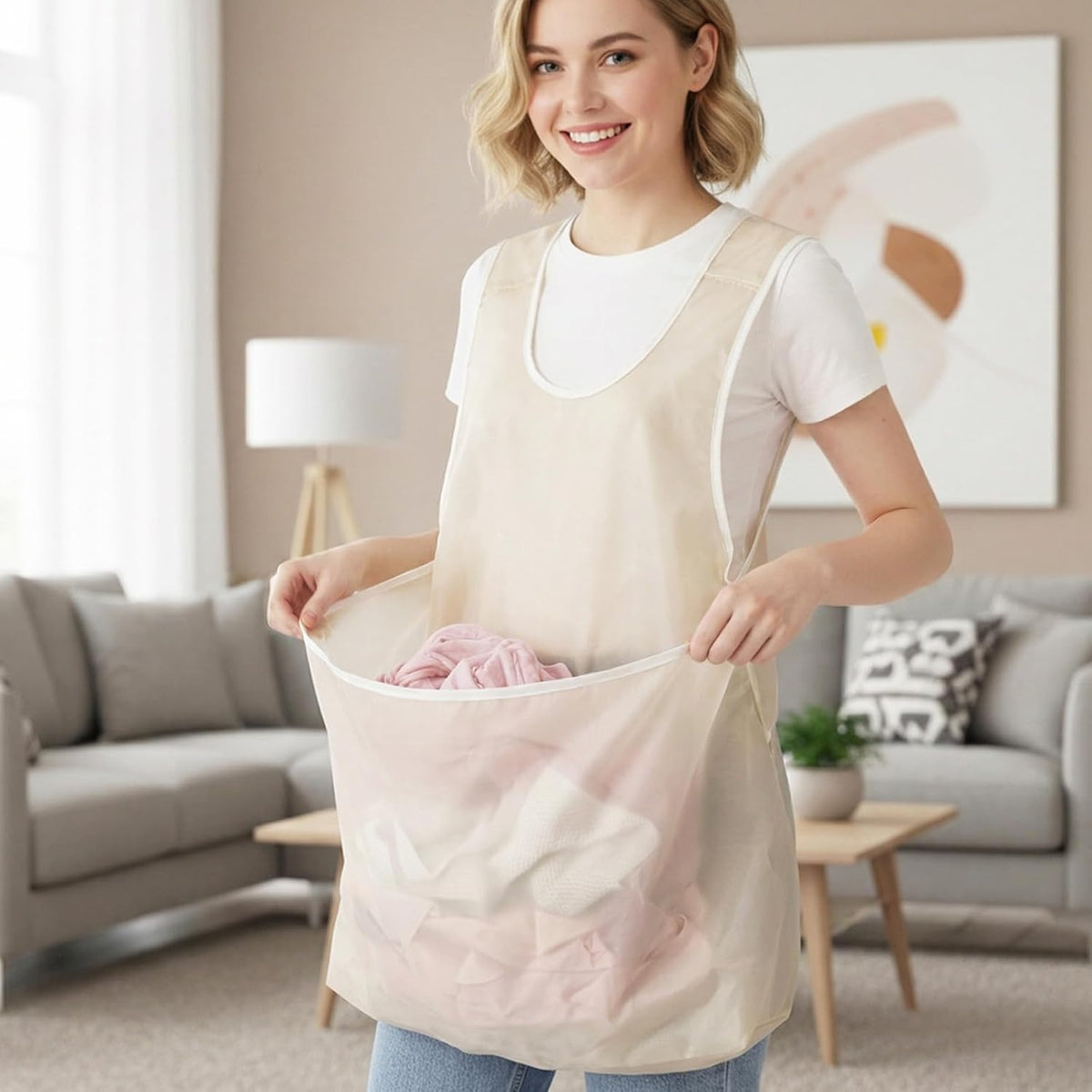 Laundry Bag Apron With Pocket Durable Fabric Storage Organizer Apron Size 21x22 Cm Pocket Size 22x14 Cm | Random Color