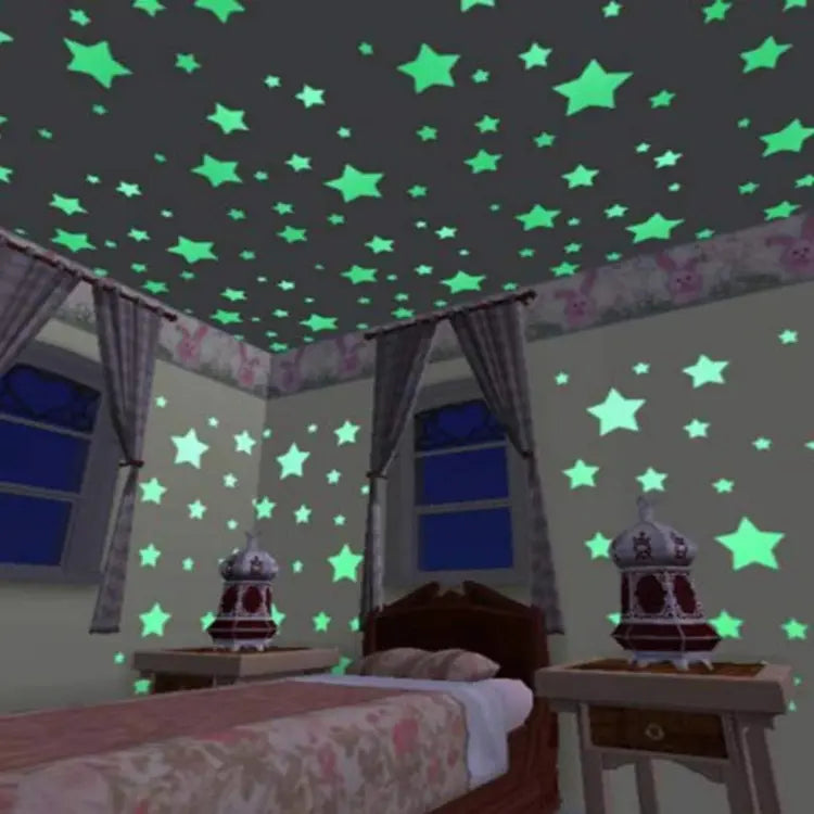 Pack Of 100 Multicolor 3D Glowing Star Night Dark Room Decor