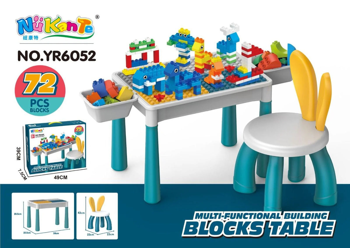 Kids Building Blocks Table With Chair – Multi-Functional Play Set For Creative Learning, Building, Drawing, And Fun Activities