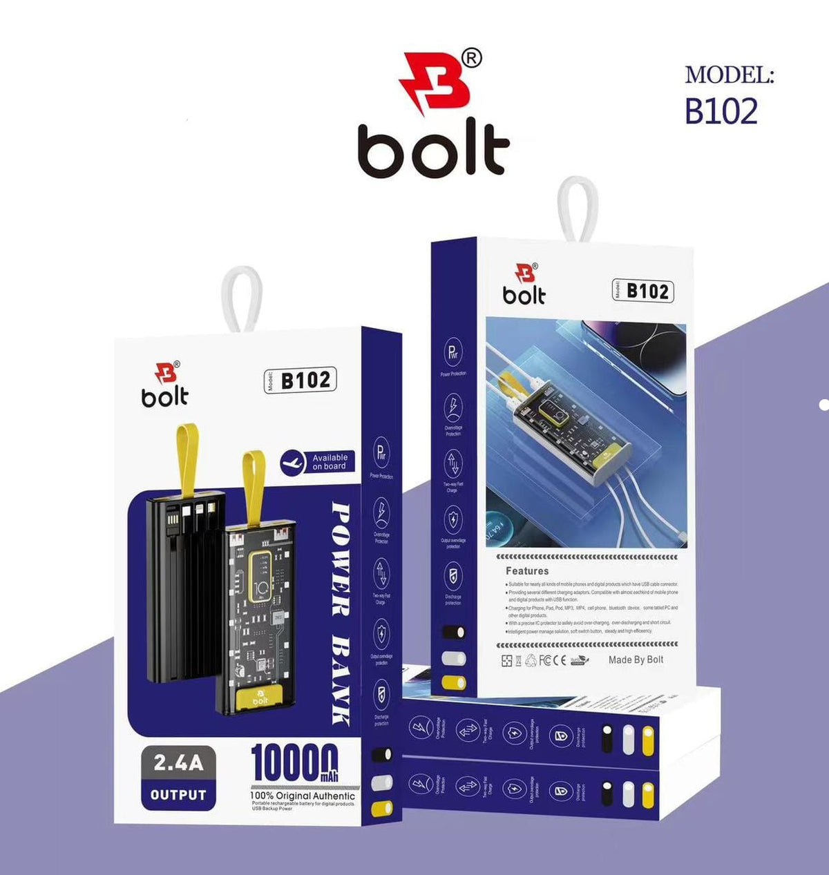 Bolt Power Bank B102 High Capacity Portable Charger Designed To Keep Your Devices Powered Up On The Go 10000Mah Battery