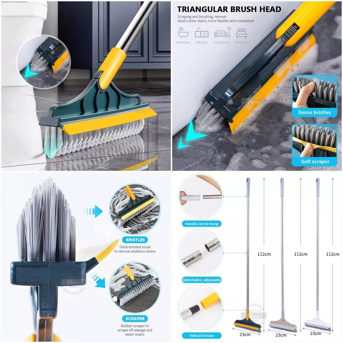 Broom Wiper 2 In 1 Dual Purpose Cleaning Tool With Strong Bristles And Built In Wiper Blade