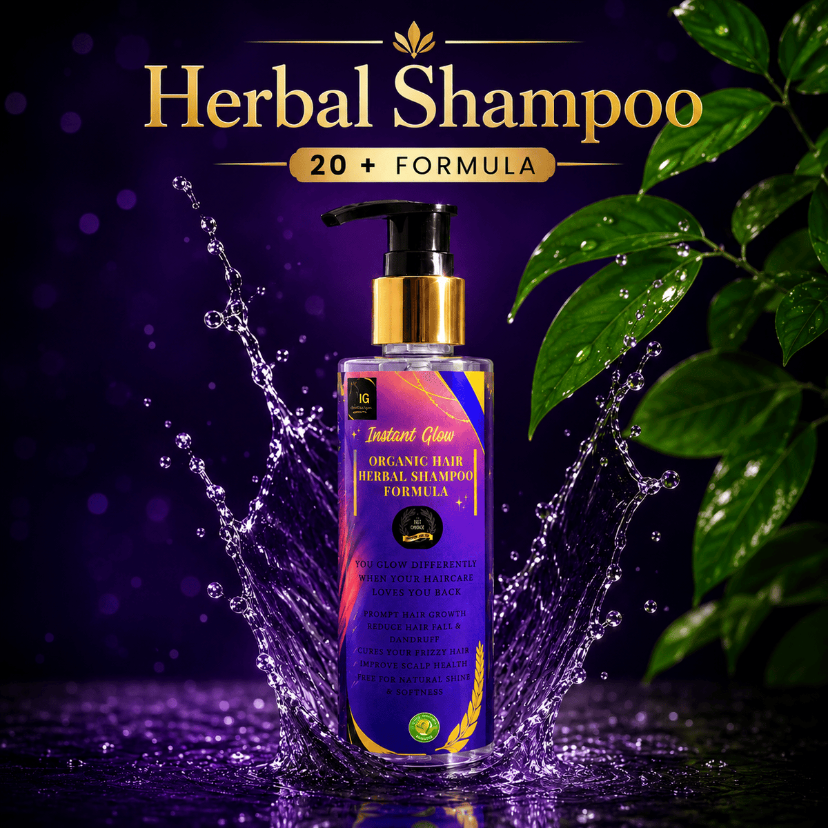 Instant Glow Herbal Shampoo 20+ Formula 150ml | Organic Herbal Hair Shampoo for Hair Growth & Hair Fall Control | Dandruff & Frizz Control | Scalp Nourishing Shampoo