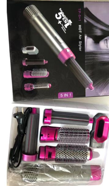 High Quality 5 In 1 Hair Styler Brush Hair Straightener Curler Blow Dryer Volumizer Negative Ionic Electric Air Wrap With Detachable Brush Heads