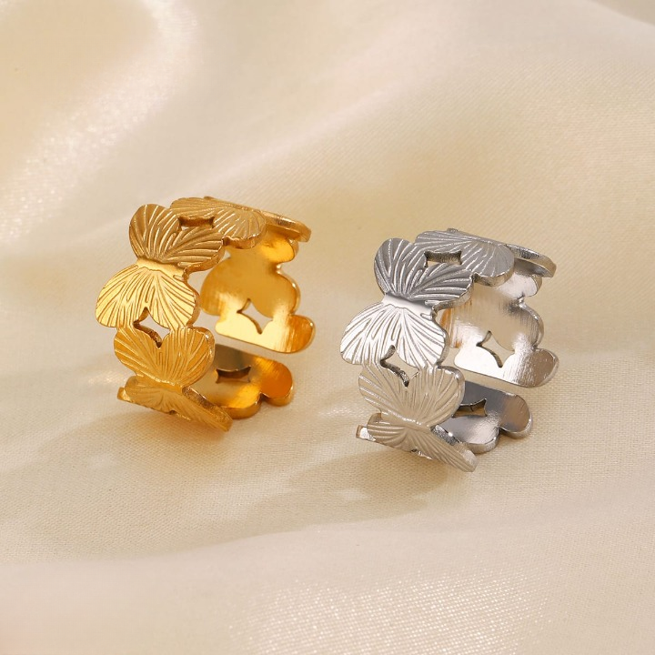 Stylish Alloy Hand Cuff Ring Set – Adjustable Fashion Jewelry for Women in Silver & Golden (QST-166)